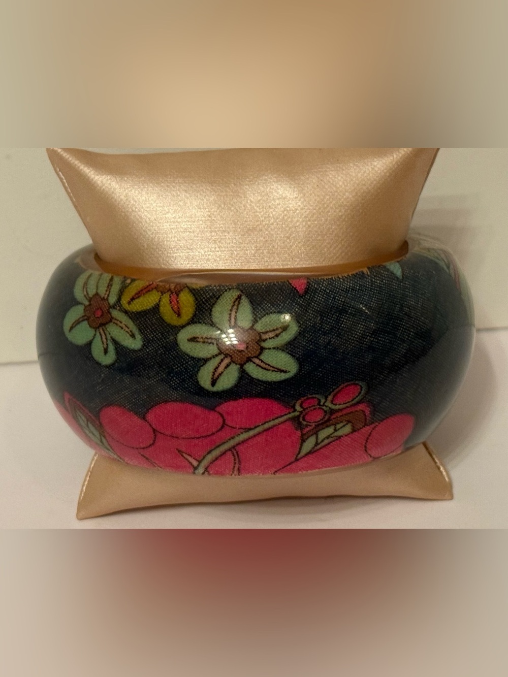 VINTAGE BRACELET WIDE BANGLE LUCITE FLORAL MULTI COLOR BLUE PINK GOLD